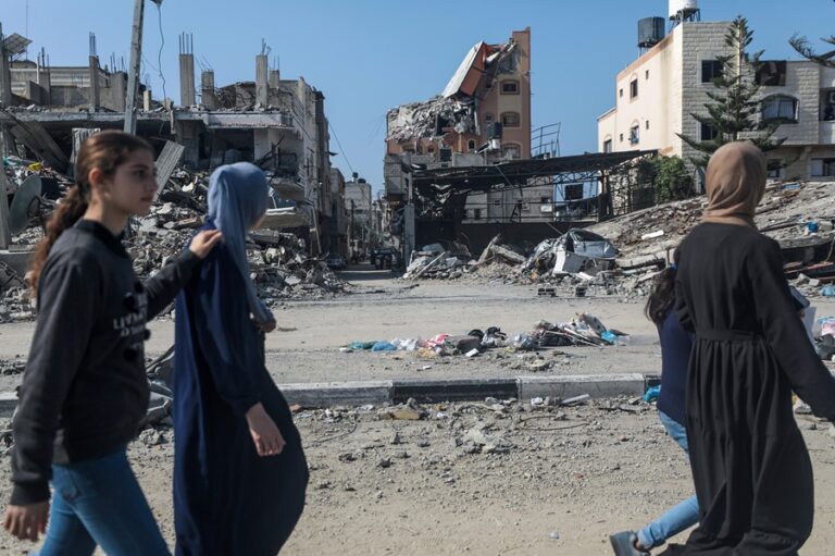 Destruction in Al Nuseirat refugee camp following Israeli military strikes